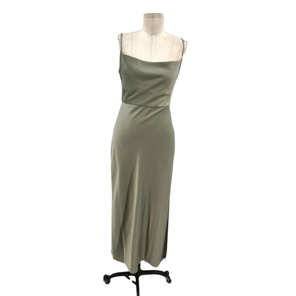 BHLDN Cali Satin Cowl-Neck Midi Slip Dress Moss Green Size US 4 - Picture 2 of 16